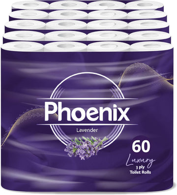 Phoenix Toilet Rolls – 60 Pack | 3 Ply Lavender Scented Toilet Paper | Bulk Buy Bathroom Tissue