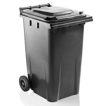 240 Litre Outdoor Wheelie Bin Grey/Black Standard Household Size Bin With Rubber Wheels For Trash and Rubbish