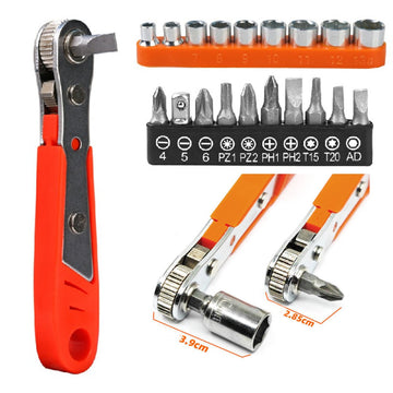 Right Angle Magnetic Screwdriver Mini Ratchet Wrench Drive High Torque Offset with Screwdriver Bits Set