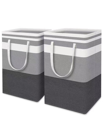 2 Pack Laundry Basket Folding Hamper Bag Storage Bin with Handle - Grey+Black