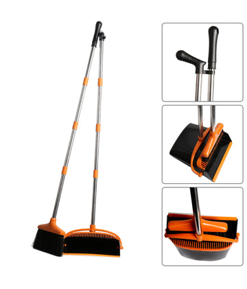 Dustpan and Broom Combo Upright Stand Up Broom and Dustpan Set with Long Handle for Home Kitchen Floor Use