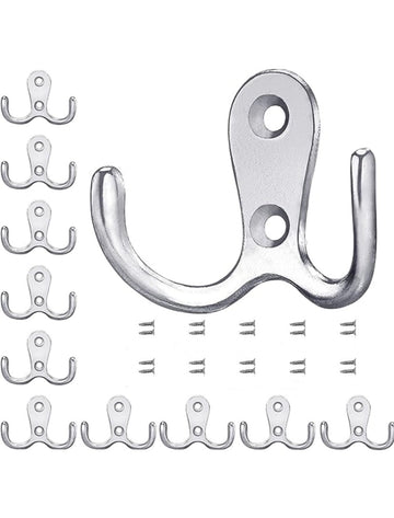 10 Pcs Double Coat Hooks Heavy Duty Metal Door Hooks with Screws