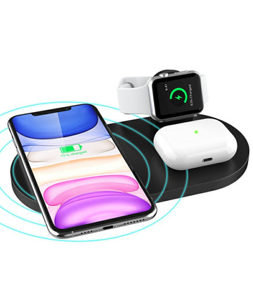 3 in 1 Wireless 10W Qi Fast Charger Station with iWatch Stand for iPhone Airpods and iWatch