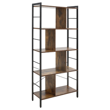 5 Tiers Bookcase with Open Compartments for Office Living Room, Bedroom, Rustic Brown and Black Storage Unit