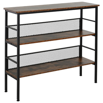 3-Tier Storage Display Shelf, Industrial Bookshelf with Adjustable Feet, Metal Frame Shelving Unit for Study, Living Room, Kitchen, Rustic Brown and Black