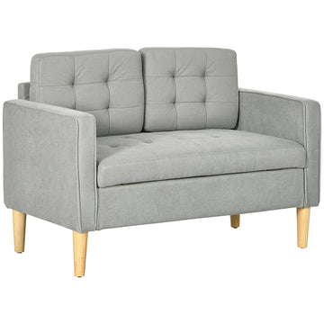 HOMCOM Modern 2 Seater Sofa with Hidden Storage, 117cm Tufted Cotton Couch with Wood Legs, Compact Loveseat for Living Room, Kitchen