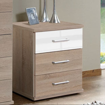 Anzo White Gloss And Oak Effect 3 Drawer Bedside - 2971