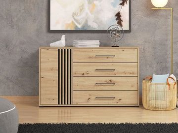 Asmara Oak Effect And Black 4 Drawer Sideboard - 3421