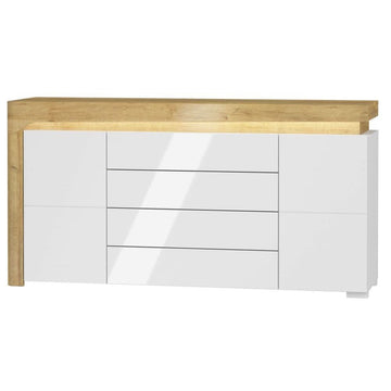 Cadillac Oak Effect And White Gloss 2 Door / 4 Drawer Sideboard With Lights - 3179