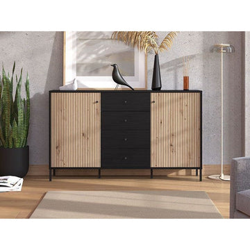 Clifton Slatted Artisan Oak Effect And Black Sideboard - 3423