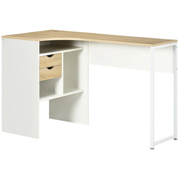 L Shaped Desk, 120cm Computer Desk, Corner Desk with 2 Drawers and 3 Storage Compartments for Home Office, Study Workstation, Oak