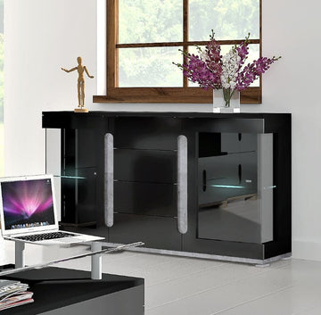 Elise Black High Gloss And Grey Glass Door Sideboard T32 - 3019