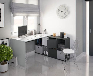 Mulberry White and Grey Reversible Large Corner Desk with Storage - 3135