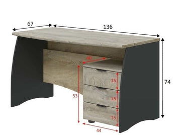 Oris Oak and Grey Large Desk With Drawers - 3121