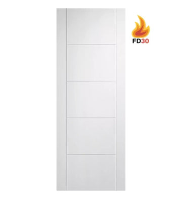 White Primed Linear 5 Panel Fire Door - 44mm