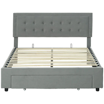 HOMCOM Double Size Ottoman Bed Frame, with Front Drawer Space Saving Furniture - Grey