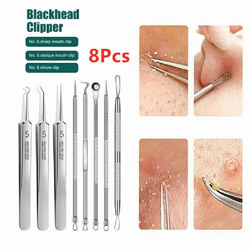 Ultra-fine Cell Pimples Blackhead Clip and Tweezers Artifact Acne Needle Set