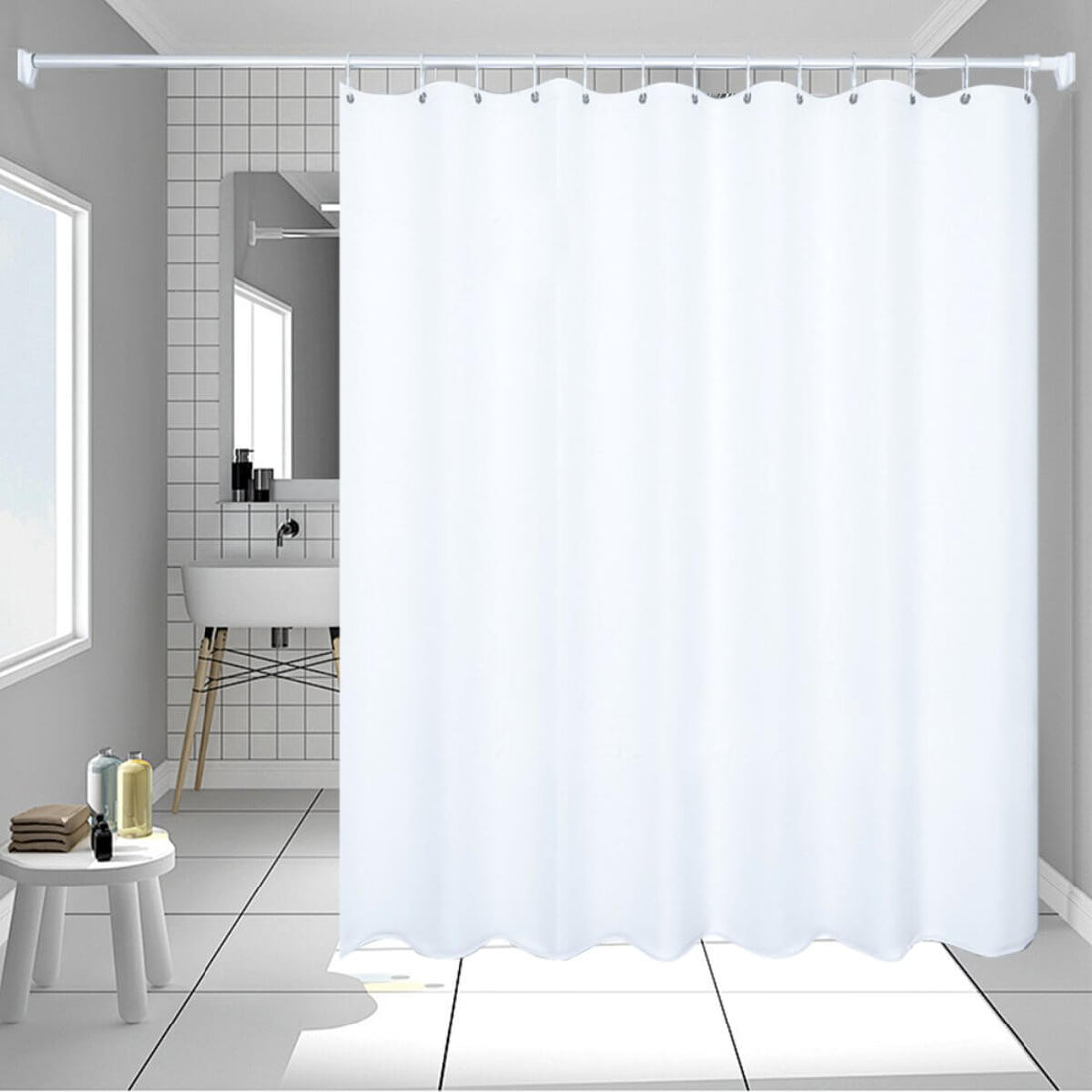 Bathroom Shower Curtain Mould Proof Mildew Resistant Curtain 1.8 m x 1.8m - White