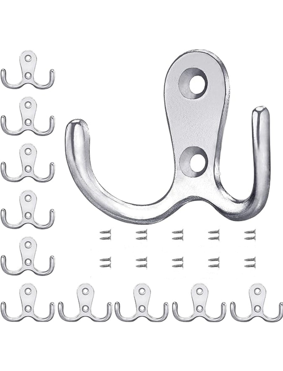10 Pcs Double Coat Hooks Heavy Duty Metal Door Hooks with Screws
