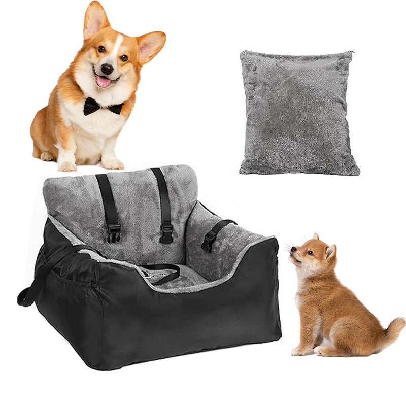 Dog Car Seat Plush Cosy Pet Car Booster Seat for Small Dogs and Cats with Storage Pocket and Safety Leash