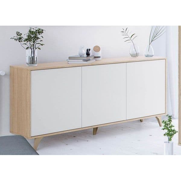 Casablanca White And Oak Effect 3 Door Wide Sideboard - 3216