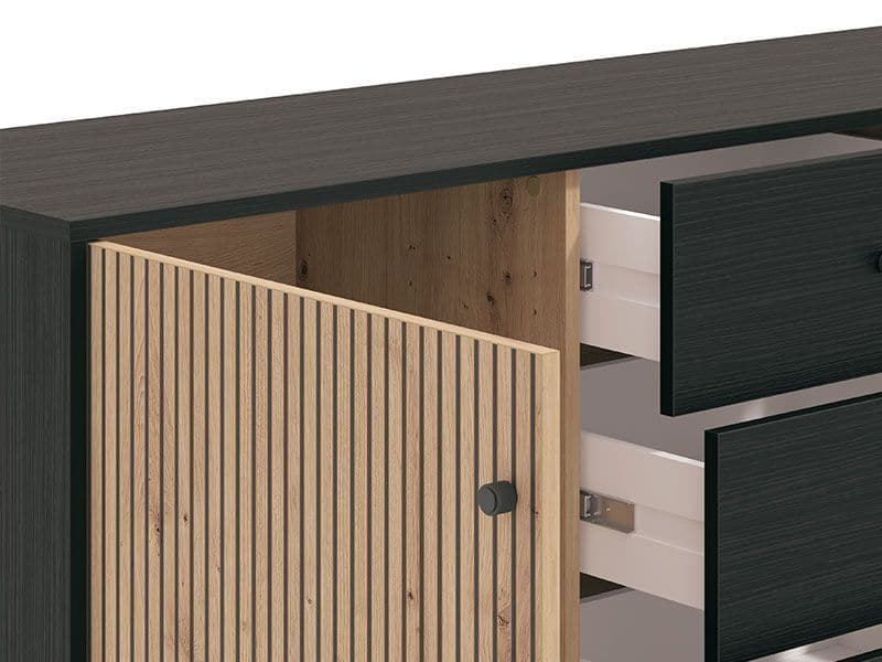 Clifton Slatted Artisan Oak Effect And Black Sideboard - 3423
