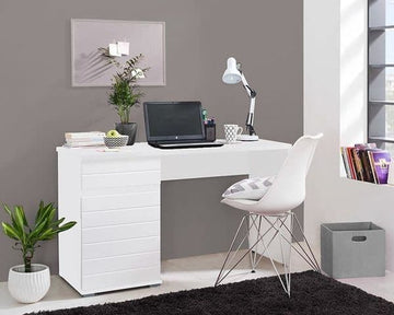 Elano White Gloss Computer Desk With Drawers - 3264