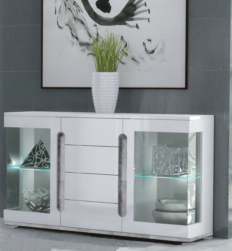 Elise White High Gloss And Grey Glass Door Sideboard T32 - 3018