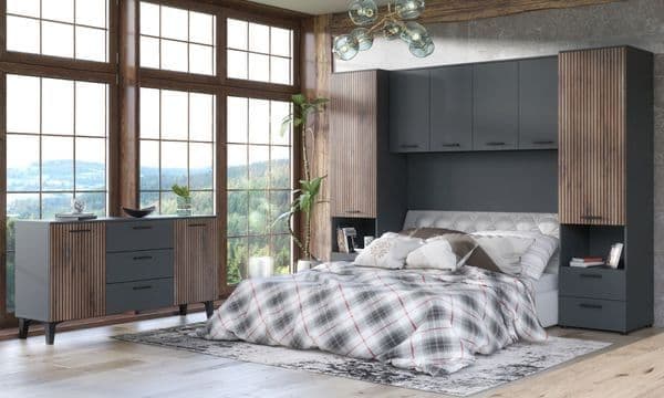 Hugo Dark Grey And Slated Rustic Oak Effect Large Wide 2 Door / 3 Drawer Sideboard - 3234