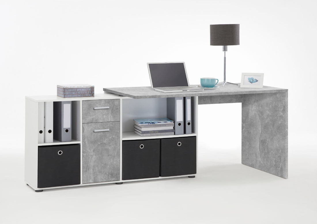 Luiz Concrete Grey and White Corner Desk - 2644